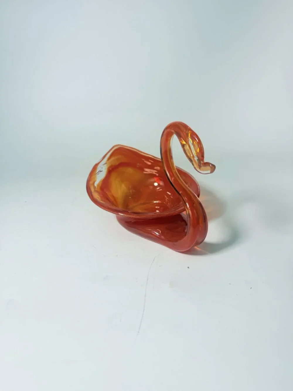Vase Bowl Swan Vintage Sooner Glass Opalescent Orange Hand-Blown MCM Art Home De